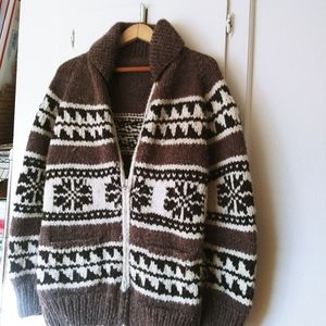 Vintage Heavy Wool Cowichan Knit Sweater Cardigan